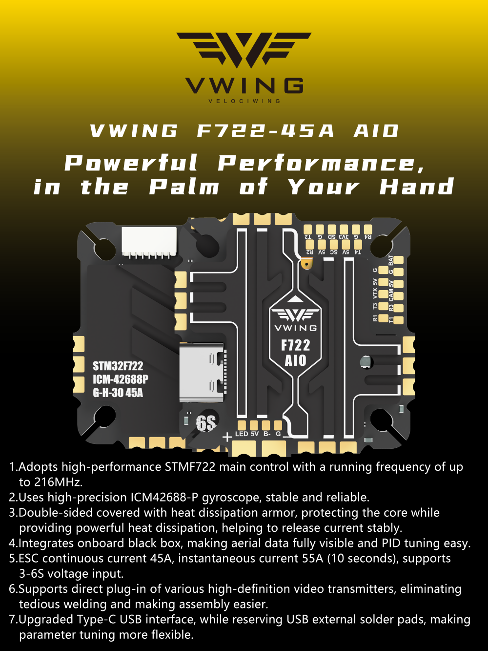 VWING F722 AIO Flight Controll - Betaflight Fc ulasan dan harga